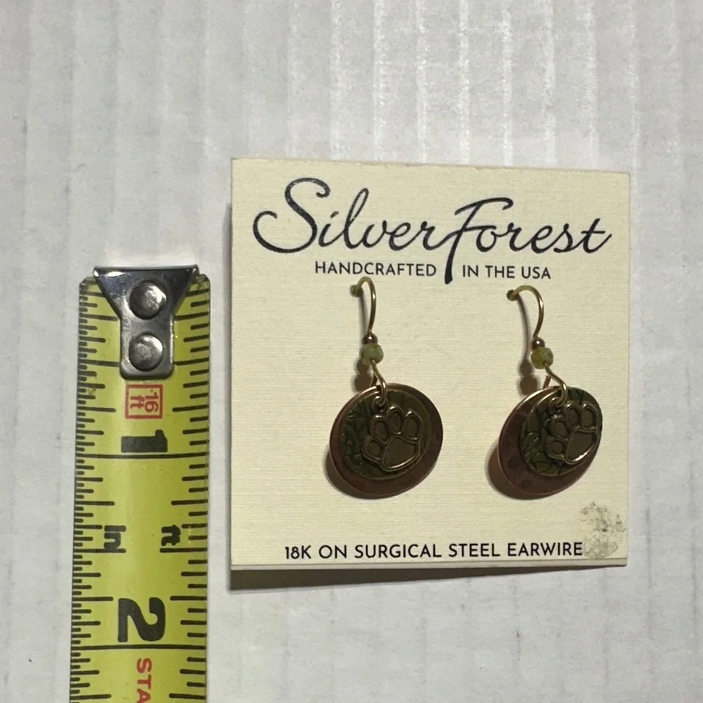 NWT Silver Forest Gold and Bronze colored Paw print Earrings tiger paw layered